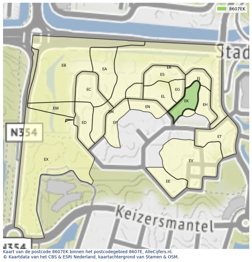 Afbeelding van het postcodegebied 8607 EK op de kaart.