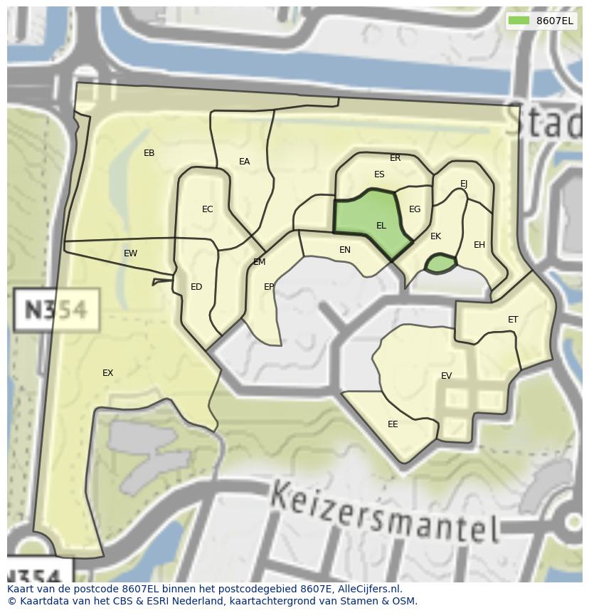 Afbeelding van het postcodegebied 8607 EL op de kaart.
