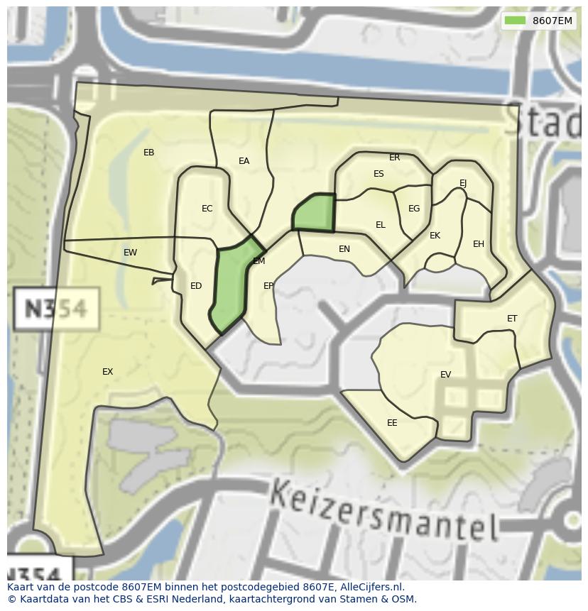 Afbeelding van het postcodegebied 8607 EM op de kaart.
