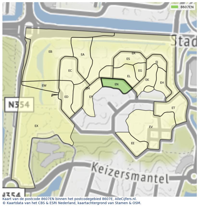 Afbeelding van het postcodegebied 8607 EN op de kaart.