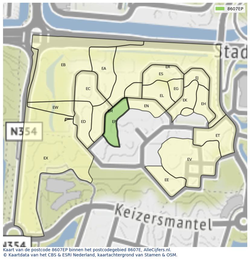 Afbeelding van het postcodegebied 8607 EP op de kaart.