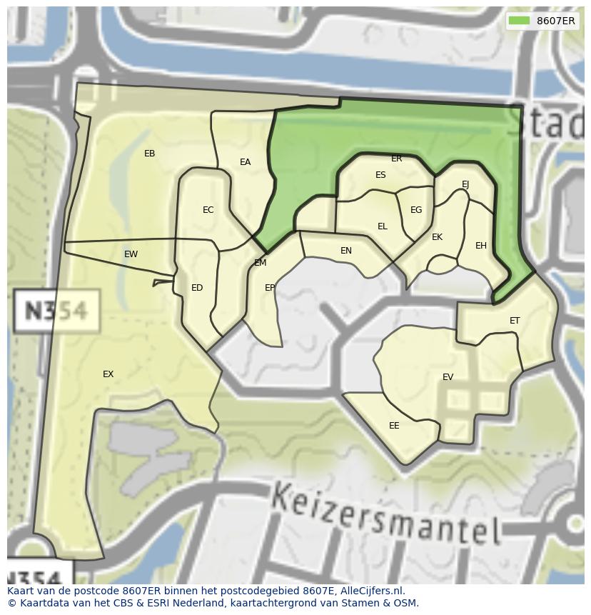 Afbeelding van het postcodegebied 8607 ER op de kaart.
