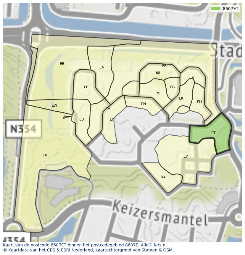 Afbeelding van het postcodegebied 8607 ET op de kaart.