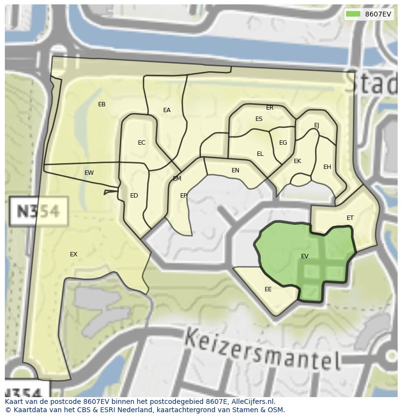 Afbeelding van het postcodegebied 8607 EV op de kaart.