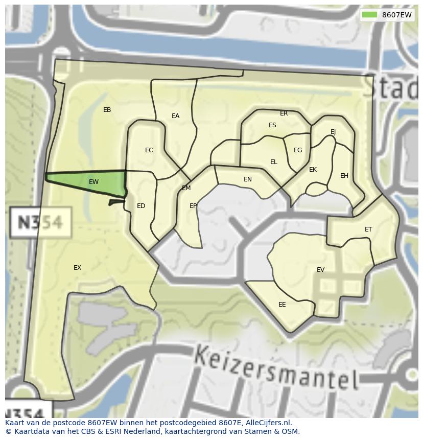 Afbeelding van het postcodegebied 8607 EW op de kaart.