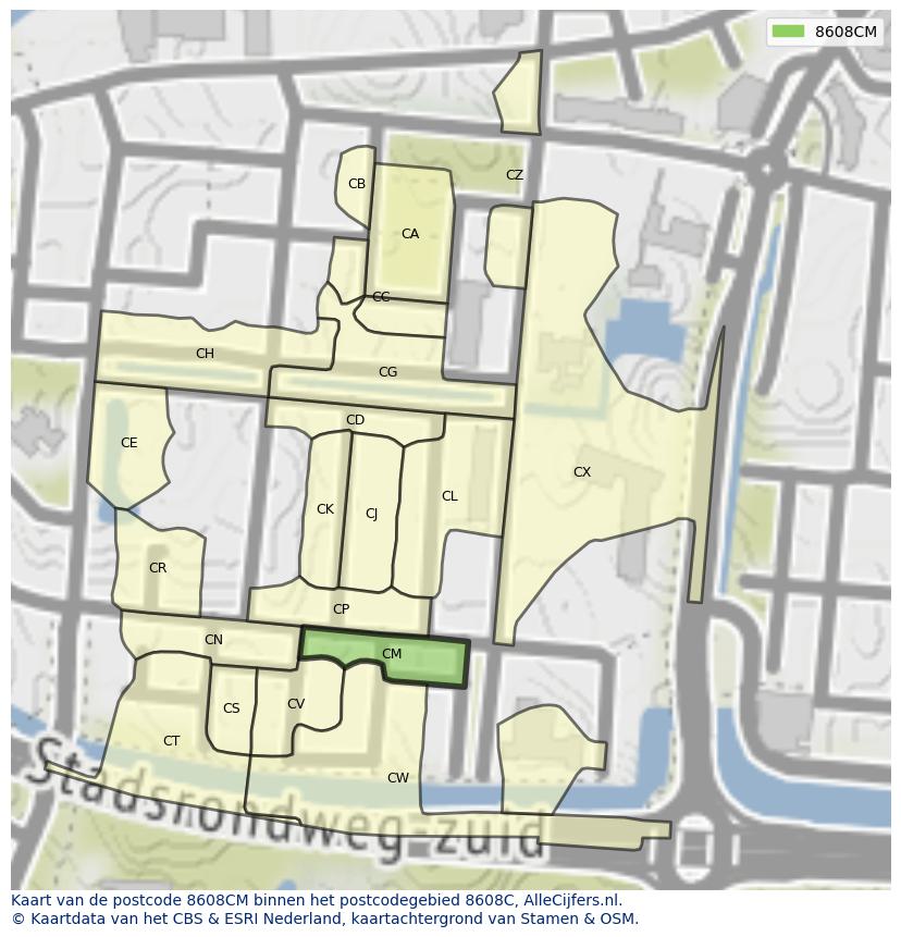 Afbeelding van het postcodegebied 8608 CM op de kaart.