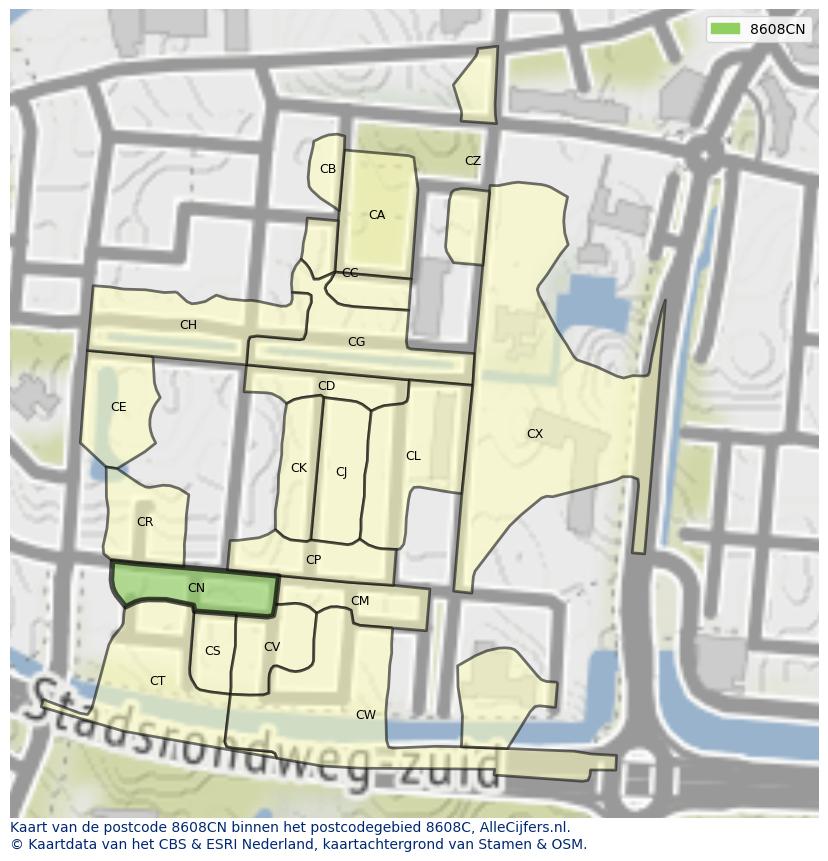 Afbeelding van het postcodegebied 8608 CN op de kaart.