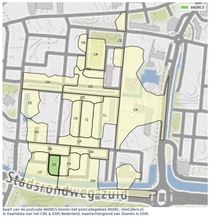 Afbeelding van het postcodegebied 8608 CS op de kaart.