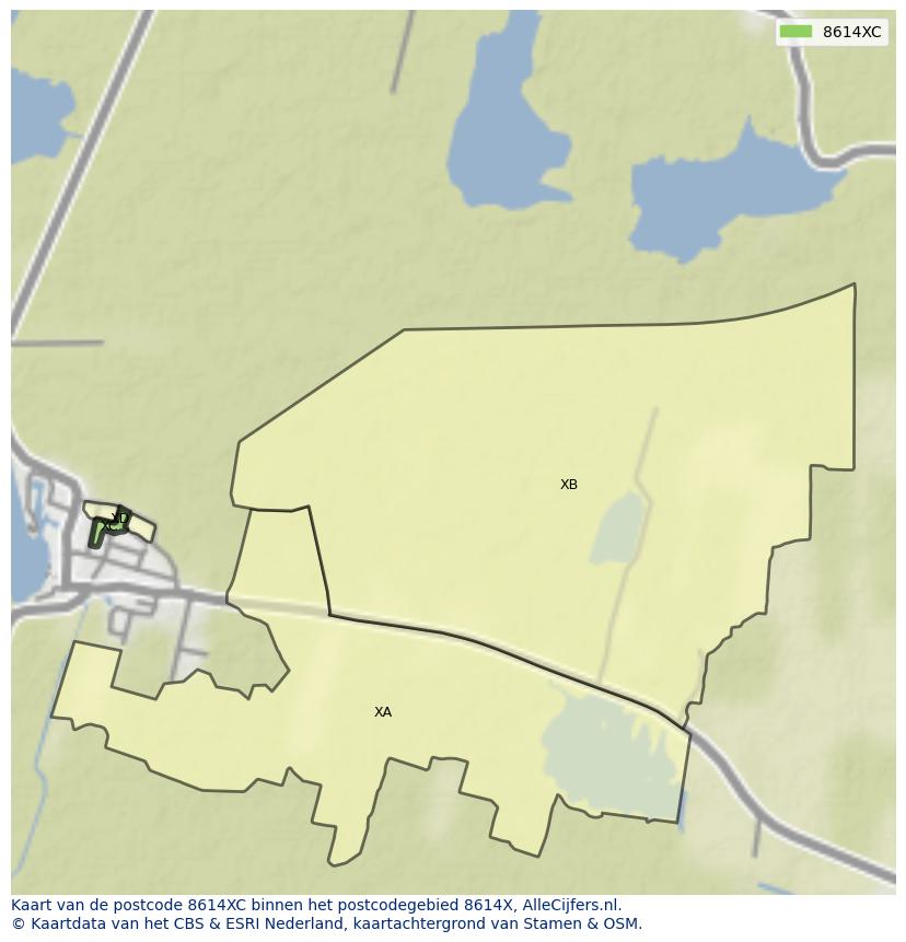 Afbeelding van het postcodegebied 8614 XC op de kaart.