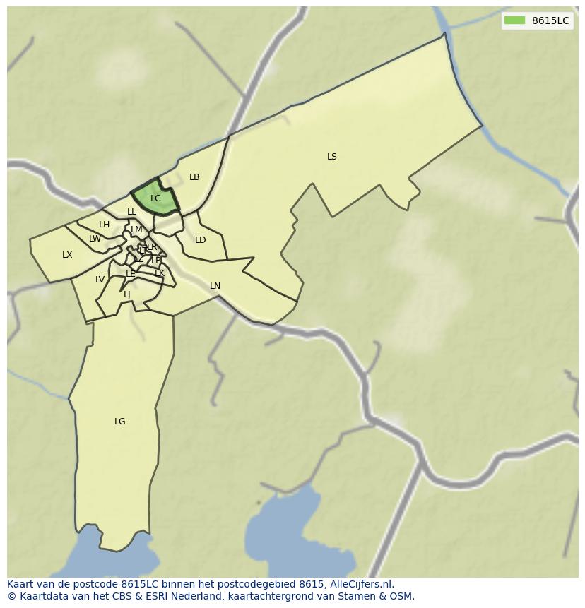 Afbeelding van het postcodegebied 8615 LC op de kaart.