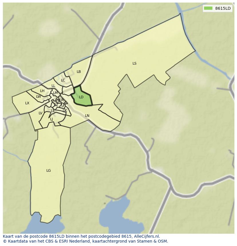 Afbeelding van het postcodegebied 8615 LD op de kaart.