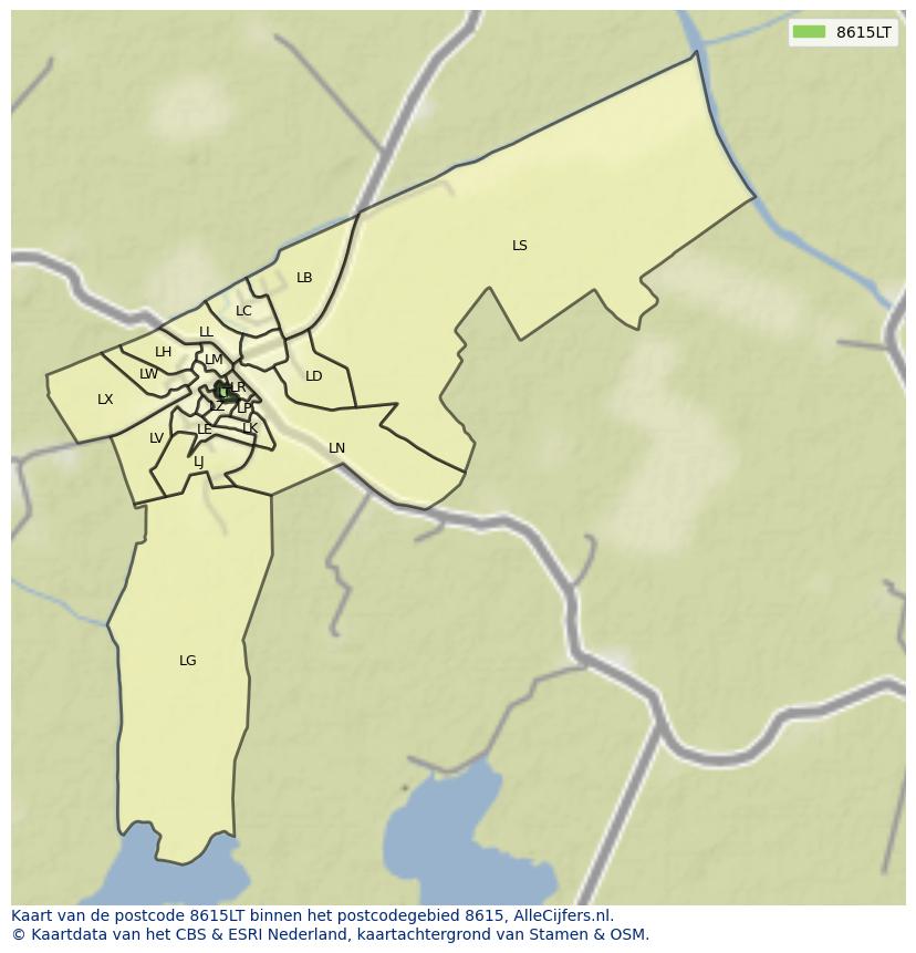 Afbeelding van het postcodegebied 8615 LT op de kaart.