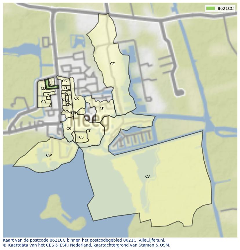 Afbeelding van het postcodegebied 8621 CC op de kaart.