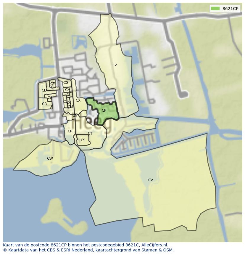 Afbeelding van het postcodegebied 8621 CP op de kaart.
