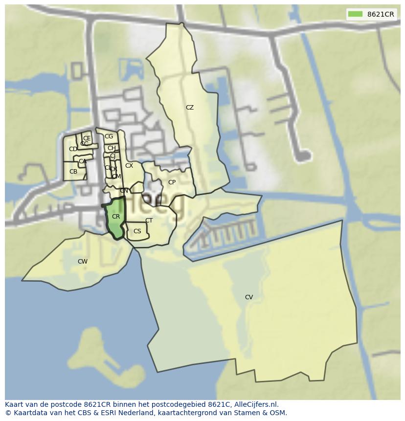 Afbeelding van het postcodegebied 8621 CR op de kaart.