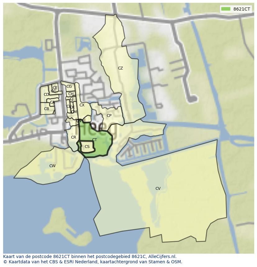 Afbeelding van het postcodegebied 8621 CT op de kaart.