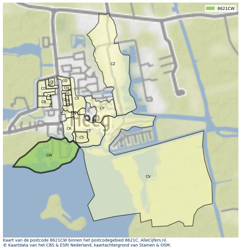 Afbeelding van het postcodegebied 8621 CW op de kaart.