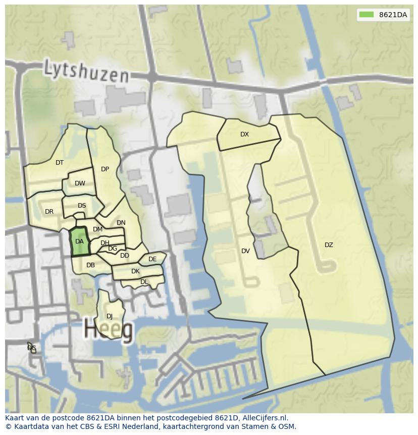 Afbeelding van het postcodegebied 8621 DA op de kaart.