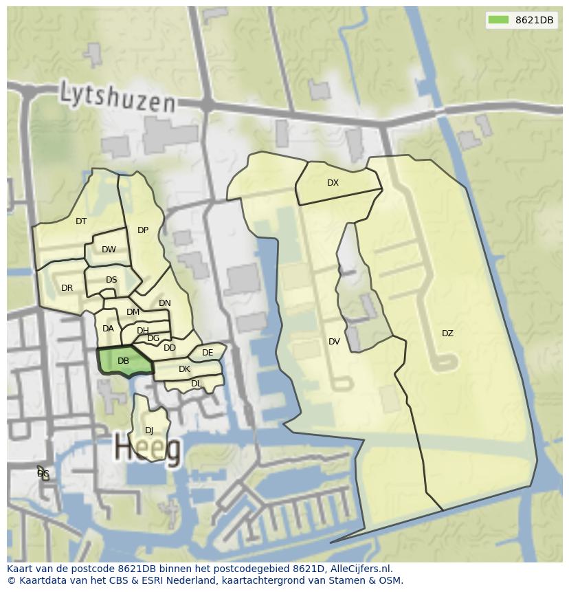 Afbeelding van het postcodegebied 8621 DB op de kaart.