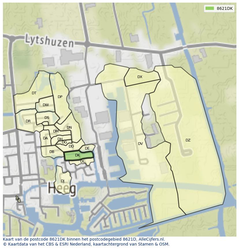 Afbeelding van het postcodegebied 8621 DK op de kaart.