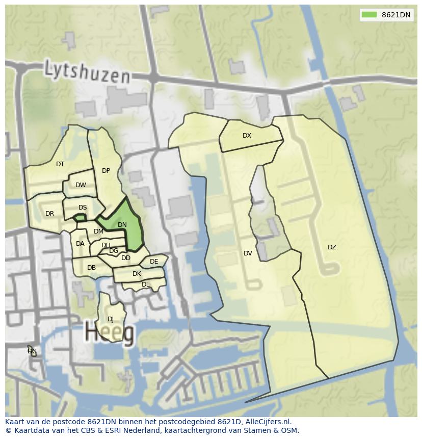 Afbeelding van het postcodegebied 8621 DN op de kaart.