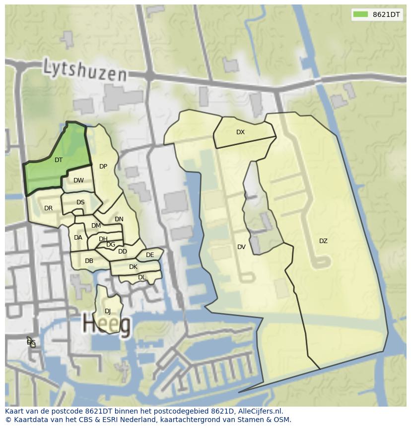Afbeelding van het postcodegebied 8621 DT op de kaart.