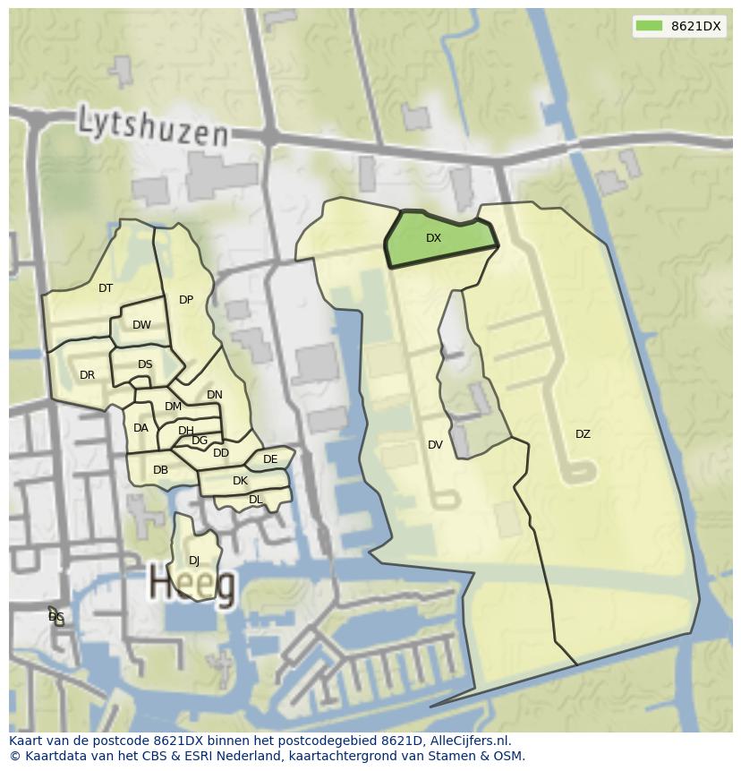 Afbeelding van het postcodegebied 8621 DX op de kaart.