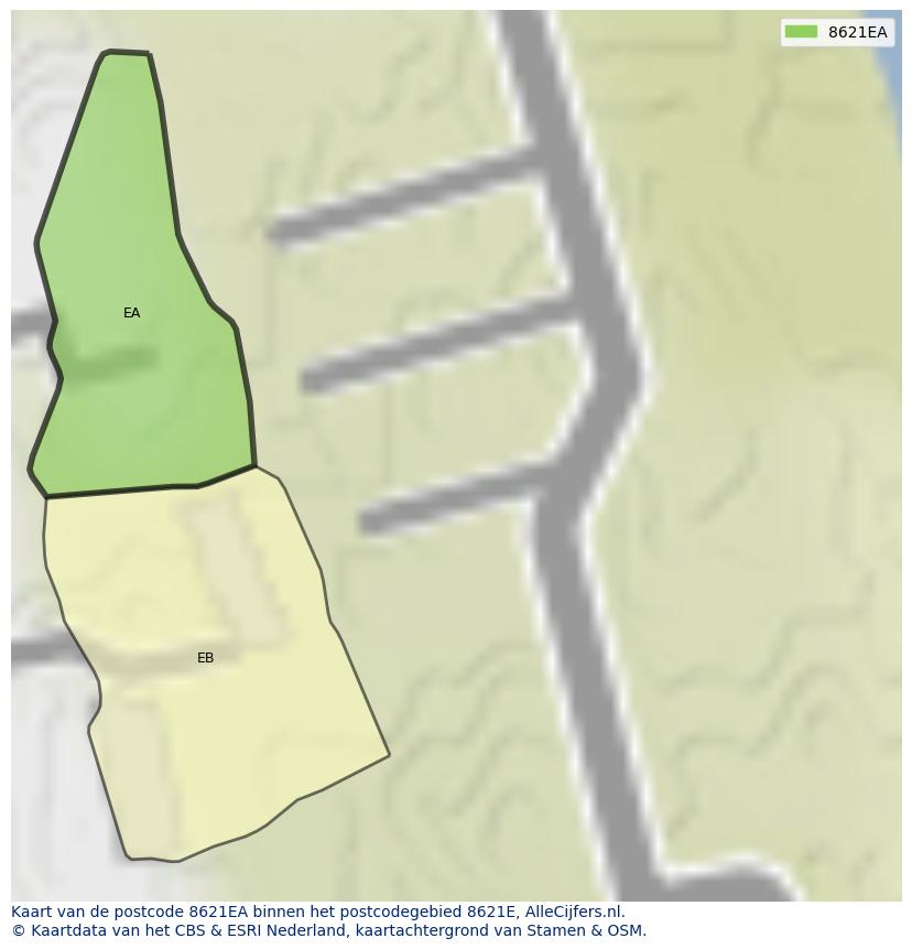 Afbeelding van het postcodegebied 8621 EA op de kaart.