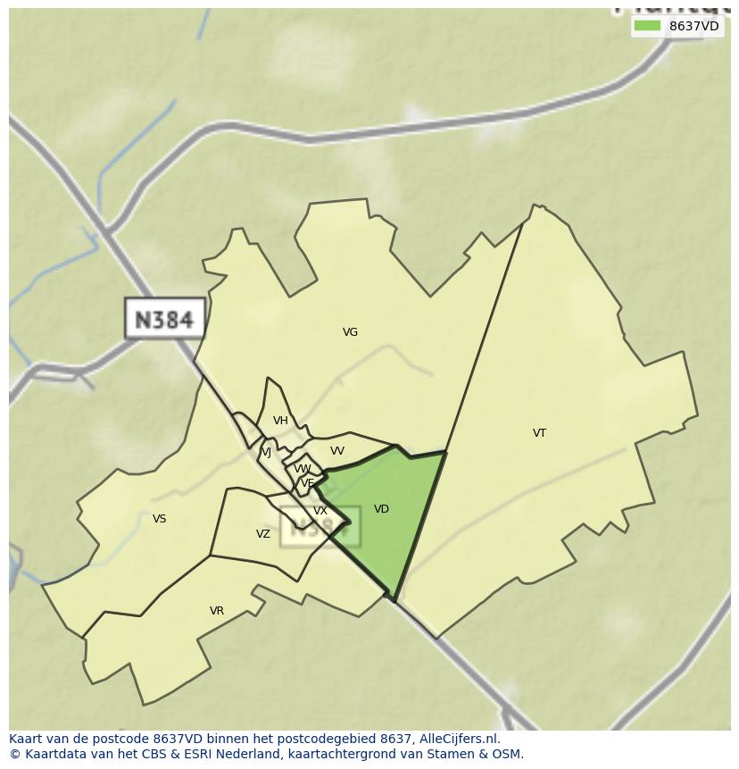 Afbeelding van het postcodegebied 8637 VD op de kaart.