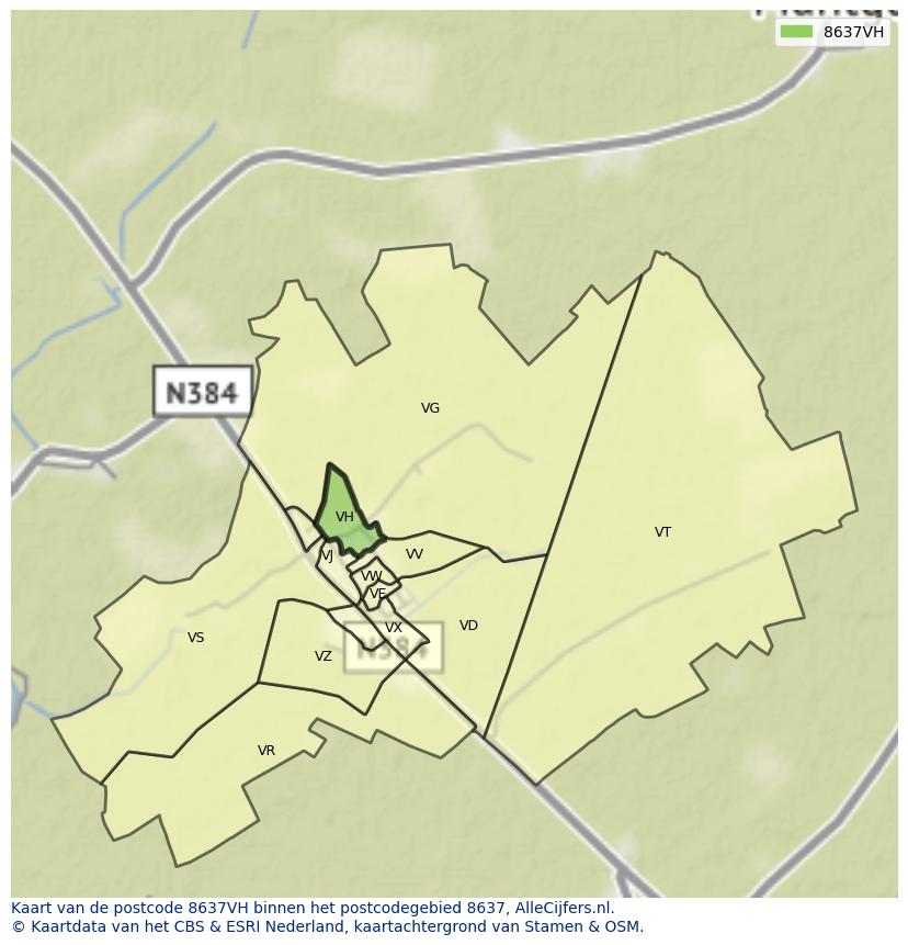 Afbeelding van het postcodegebied 8637 VH op de kaart.