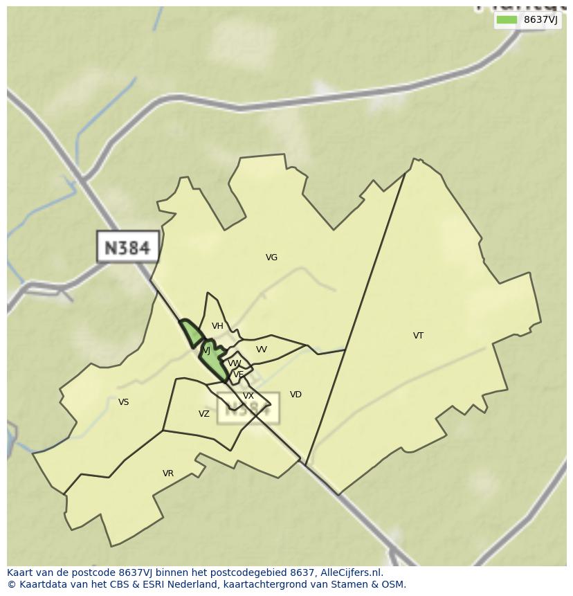 Afbeelding van het postcodegebied 8637 VJ op de kaart.