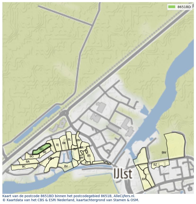 Afbeelding van het postcodegebied 8651 BD op de kaart.