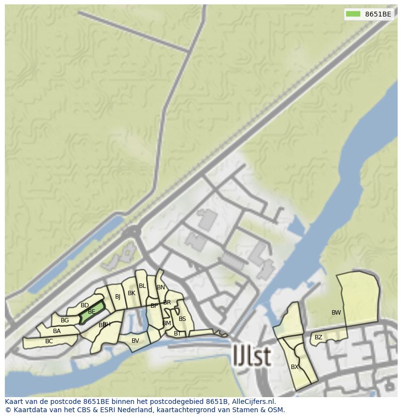 Afbeelding van het postcodegebied 8651 BE op de kaart.