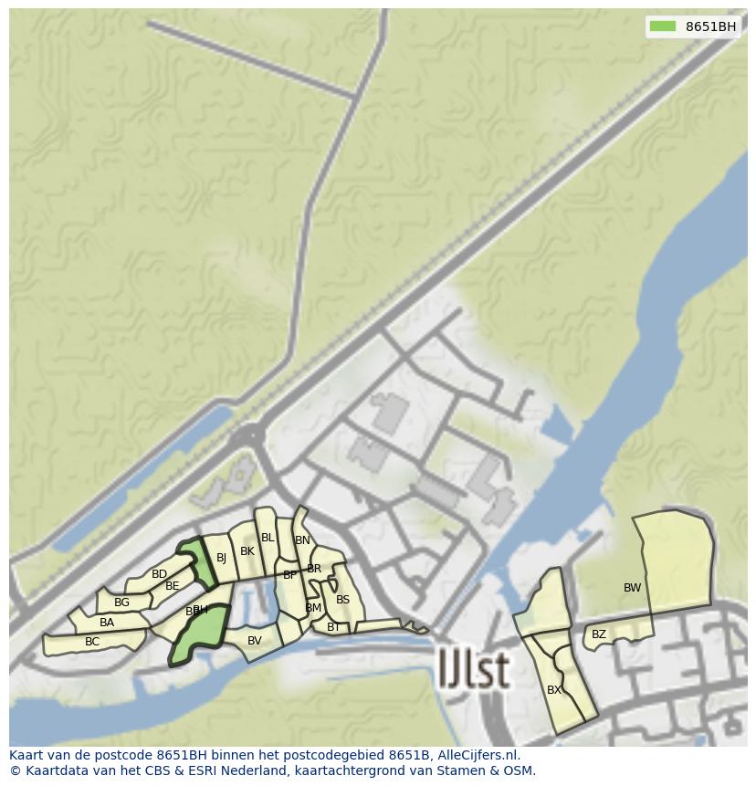 Afbeelding van het postcodegebied 8651 BH op de kaart.