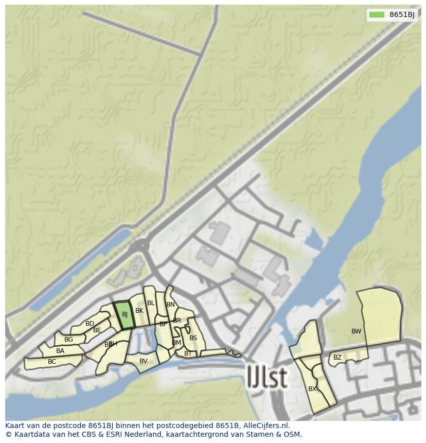 Afbeelding van het postcodegebied 8651 BJ op de kaart.