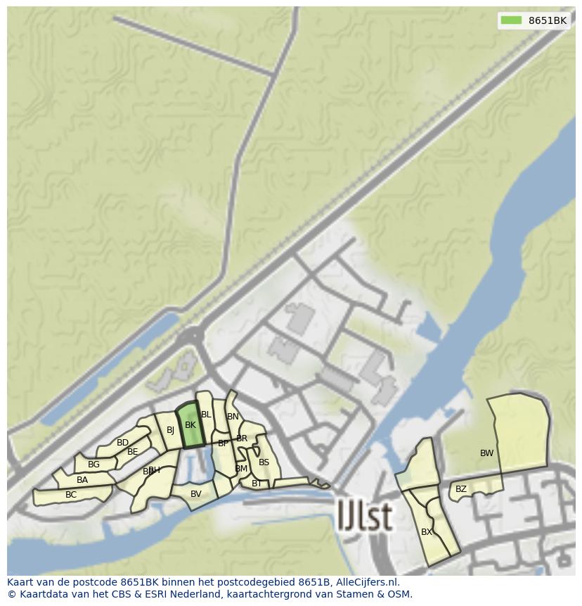 Afbeelding van het postcodegebied 8651 BK op de kaart.