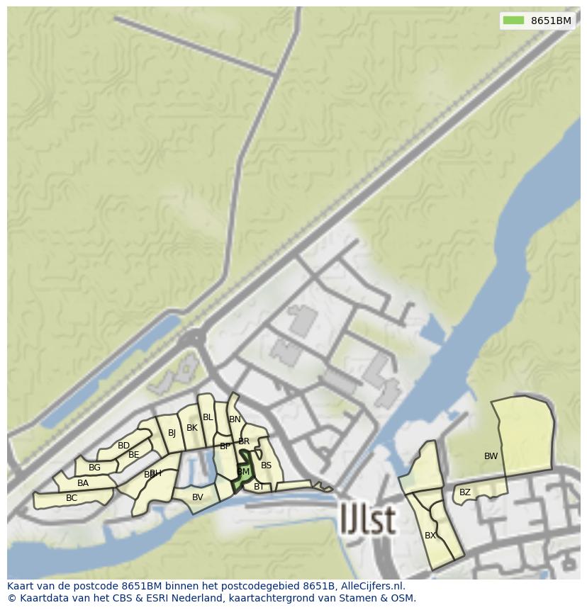 Afbeelding van het postcodegebied 8651 BM op de kaart.