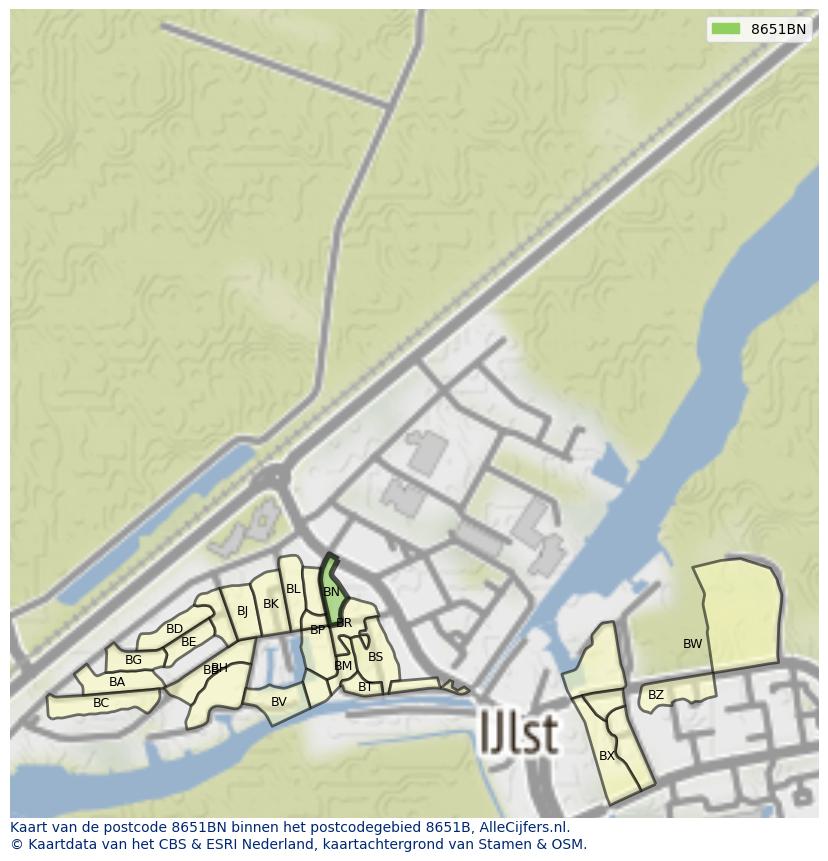 Afbeelding van het postcodegebied 8651 BN op de kaart.