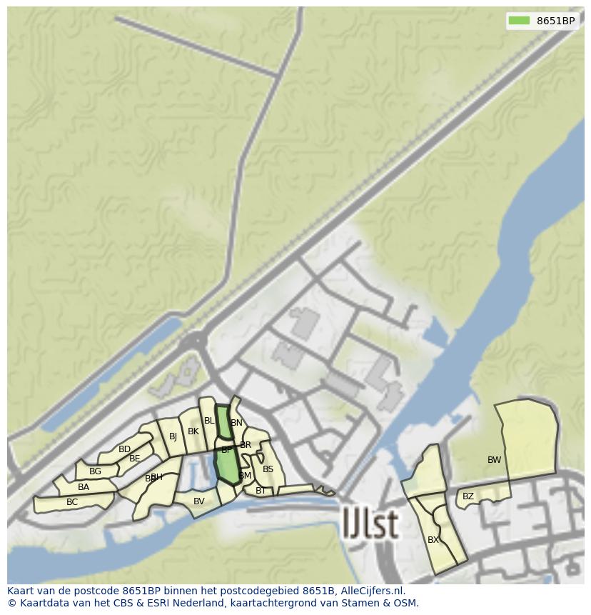Afbeelding van het postcodegebied 8651 BP op de kaart.