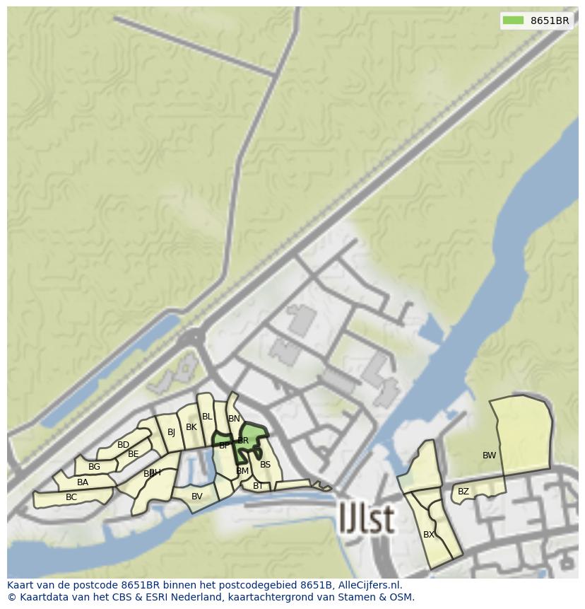 Afbeelding van het postcodegebied 8651 BR op de kaart.
