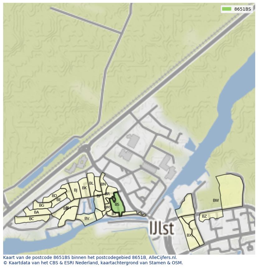 Afbeelding van het postcodegebied 8651 BS op de kaart.