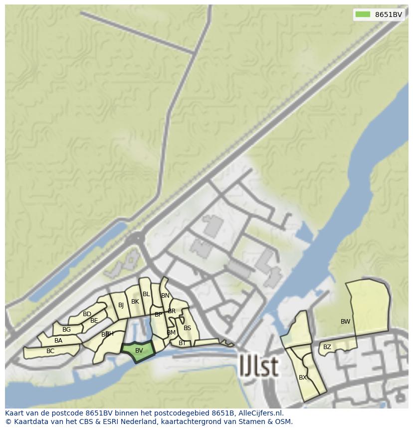 Afbeelding van het postcodegebied 8651 BV op de kaart.