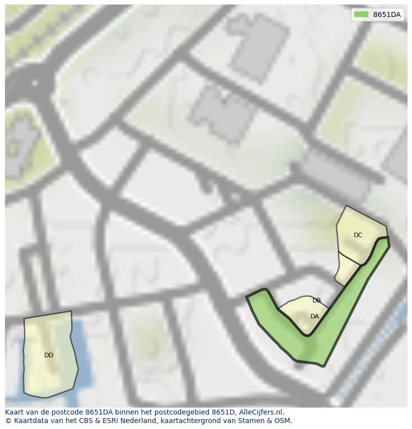 Afbeelding van het postcodegebied 8651 DA op de kaart.