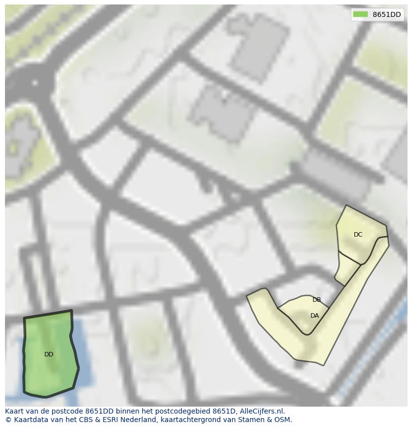 Afbeelding van het postcodegebied 8651 DD op de kaart.