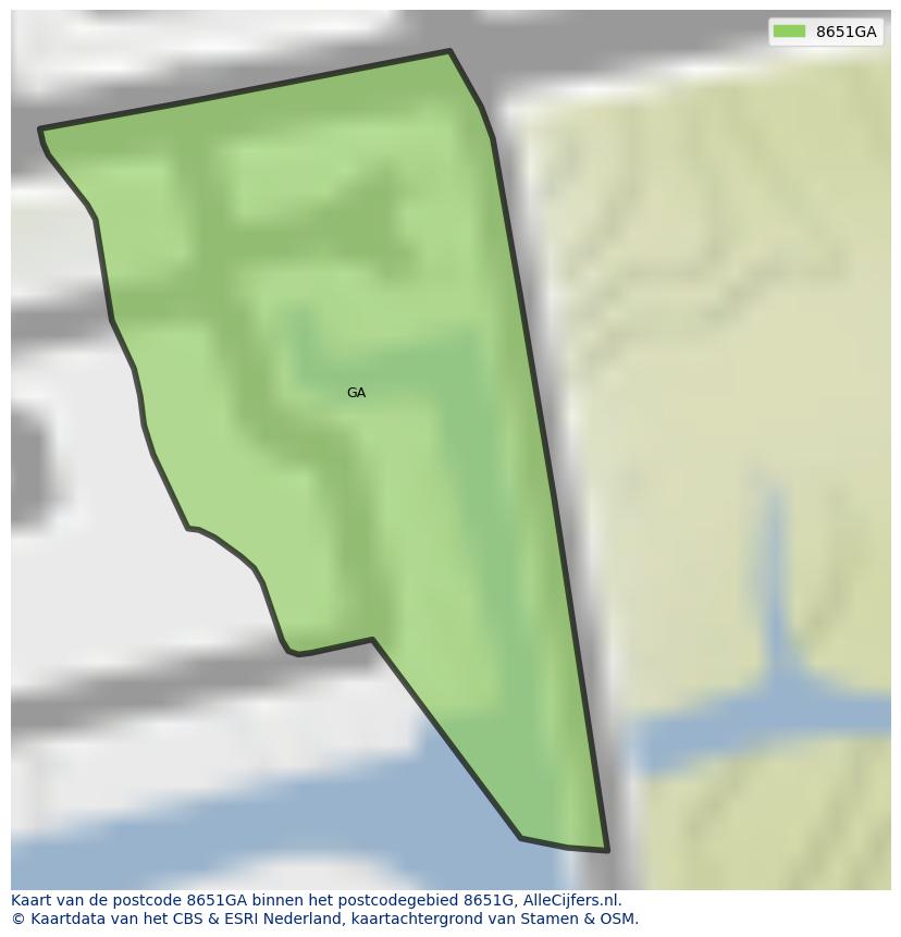 Afbeelding van het postcodegebied 8651 GA op de kaart.