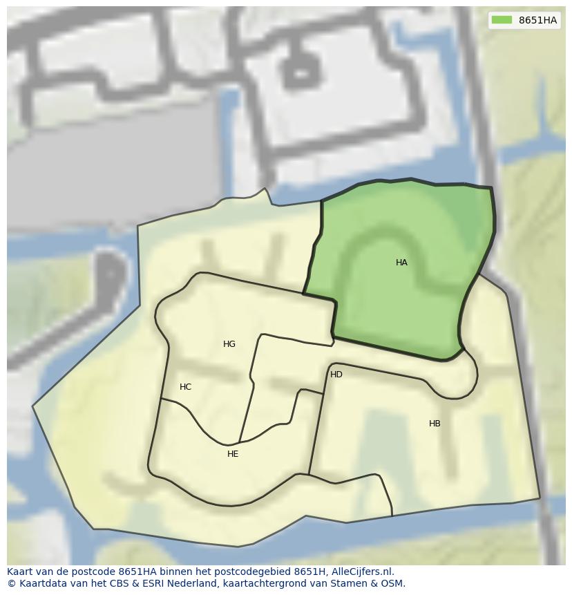 Afbeelding van het postcodegebied 8651 HA op de kaart.