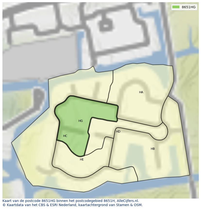 Afbeelding van het postcodegebied 8651 HG op de kaart.