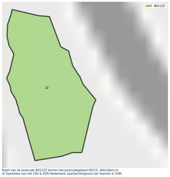 Afbeelding van het postcodegebied 8651 ZZ op de kaart.
