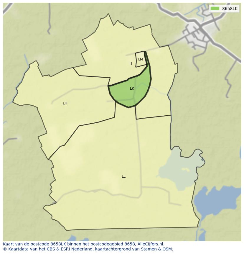 Afbeelding van het postcodegebied 8658 LK op de kaart.