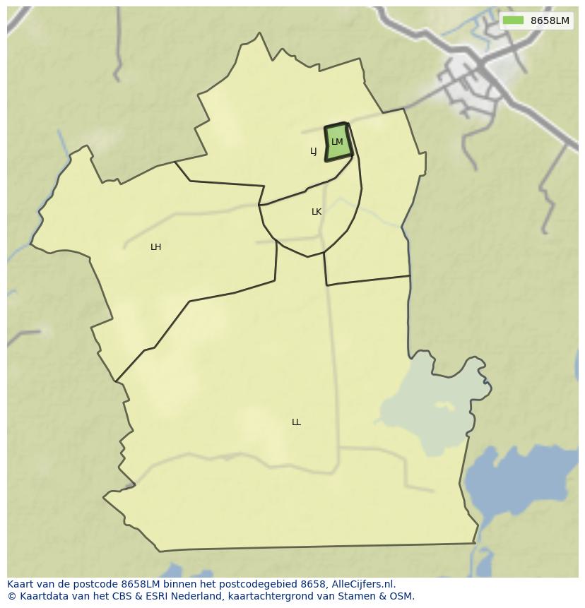 Afbeelding van het postcodegebied 8658 LM op de kaart.